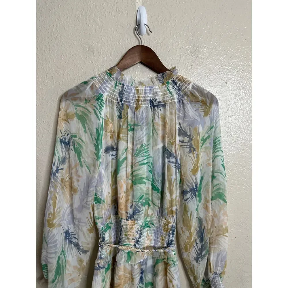 Christy Lynn Florence Maxi Dress Womans M NWOT 100% Silk Smocked Palm Print